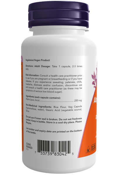 Now Alpha Lipoic Acid 250mg 60 Veg Capsules - Image 3