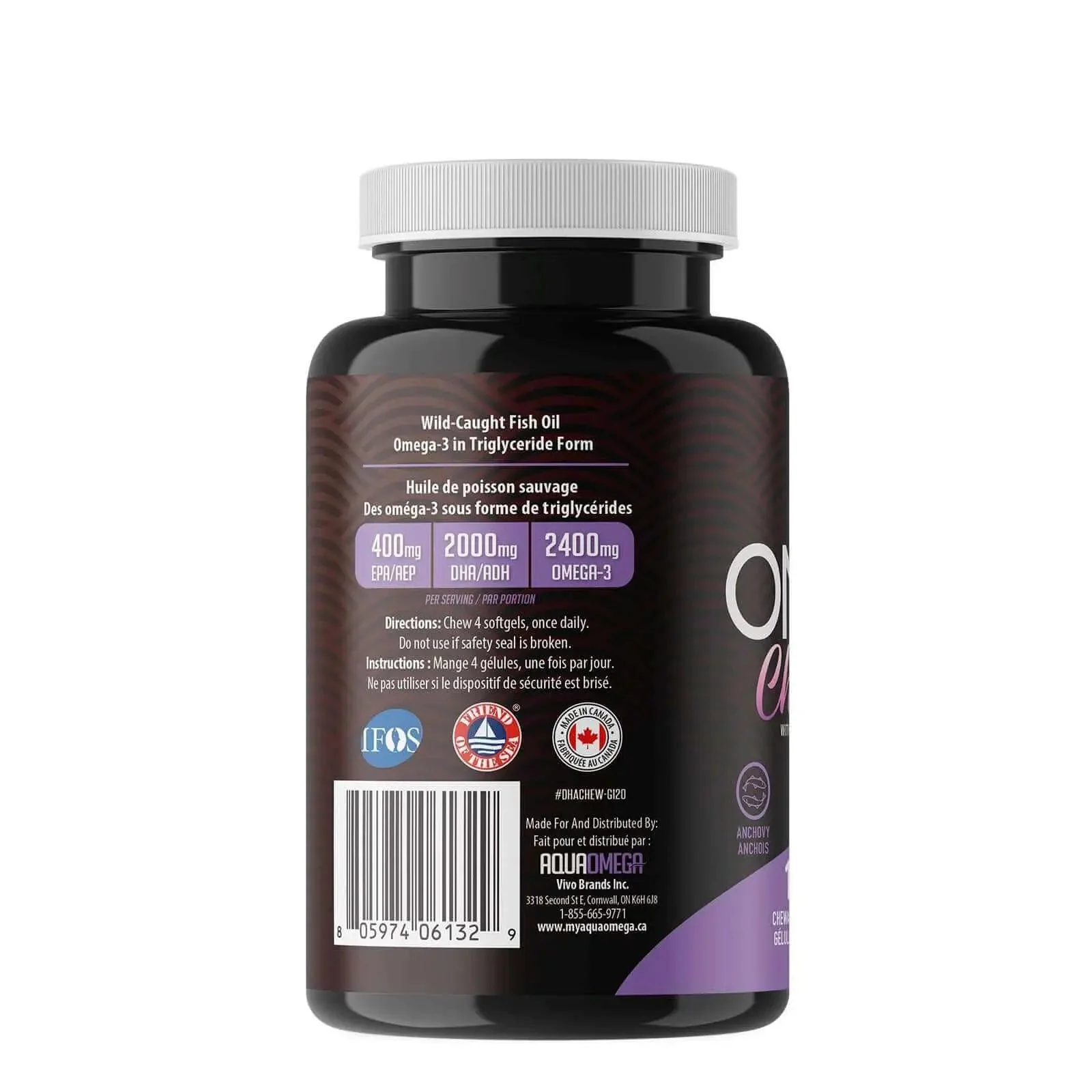 Aqua Omega High DHA Omega-3 120 Chewable Softgels, Lemon Flavour - Image 2