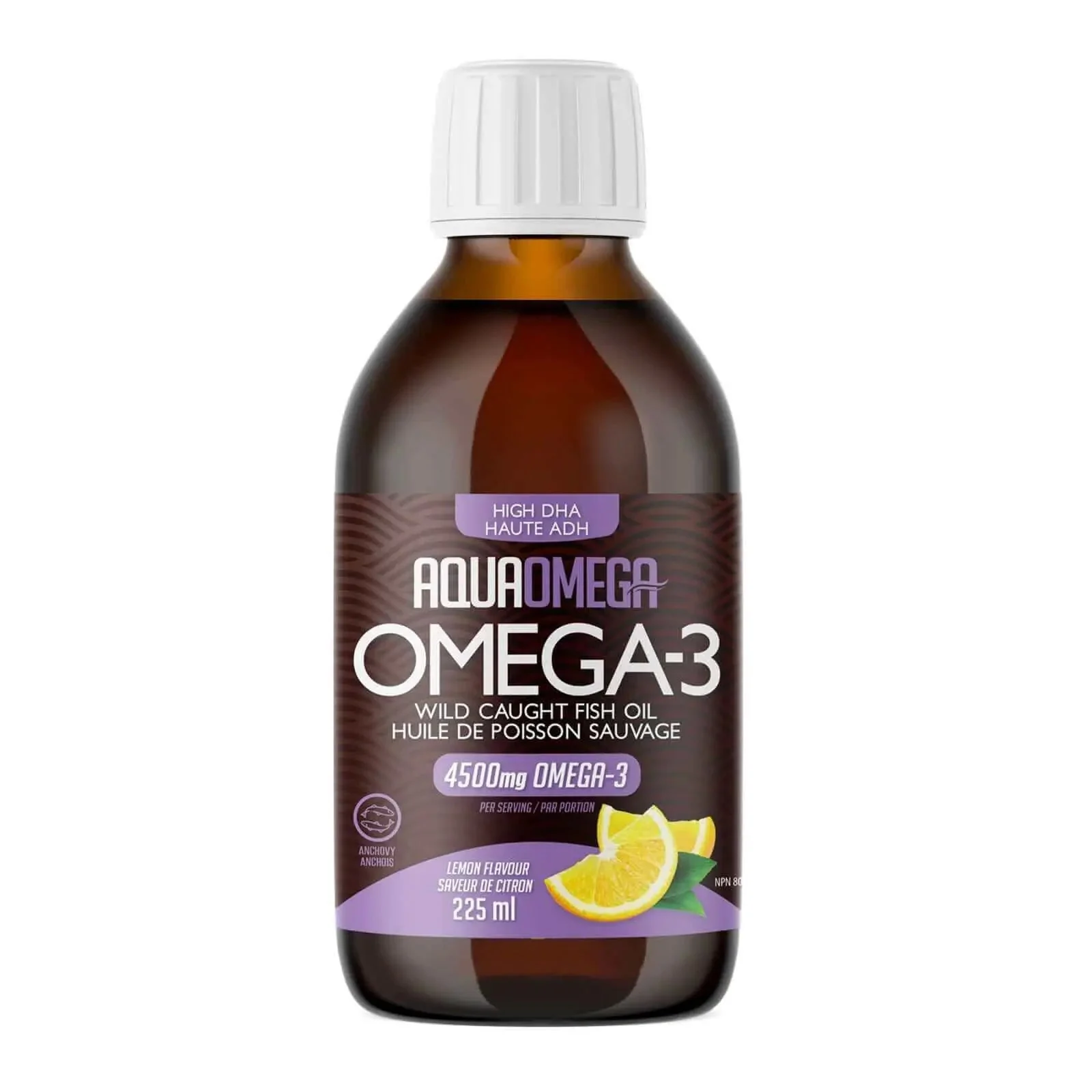 Aqua Omega High DHA Omega-3, 225 mL Lemon Flavor