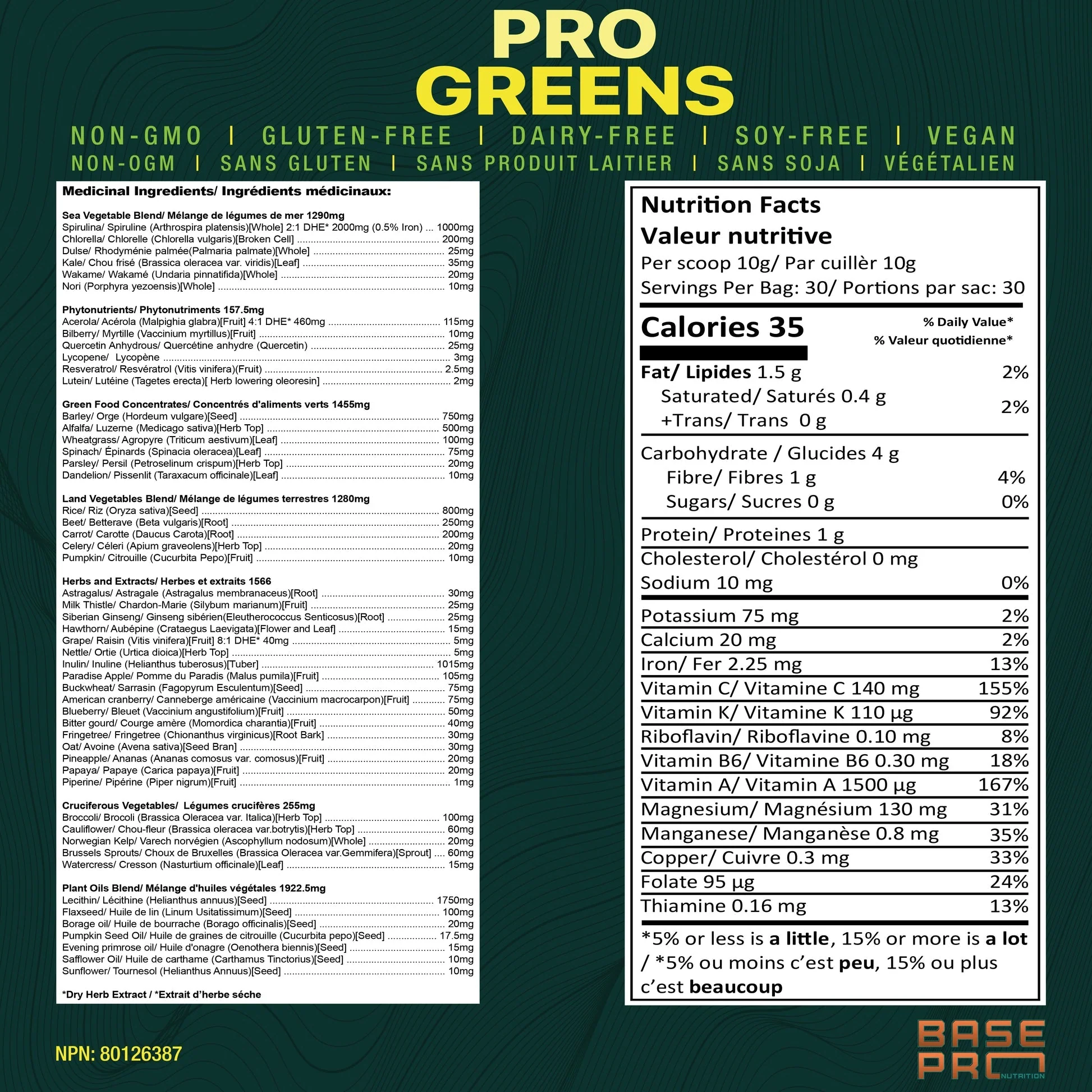Base Pro Nutrition Pro Greens Powder- Pineapple 300 grams - Image 3