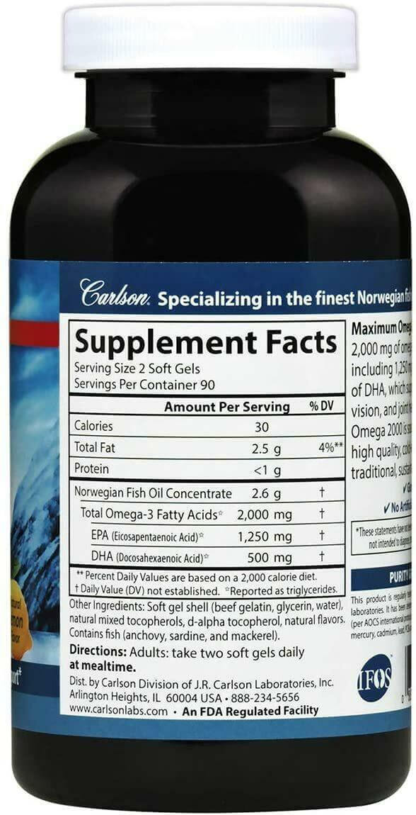 Carlson Maximum Omega-3 2,000mg, 120 Softgels - Image 2