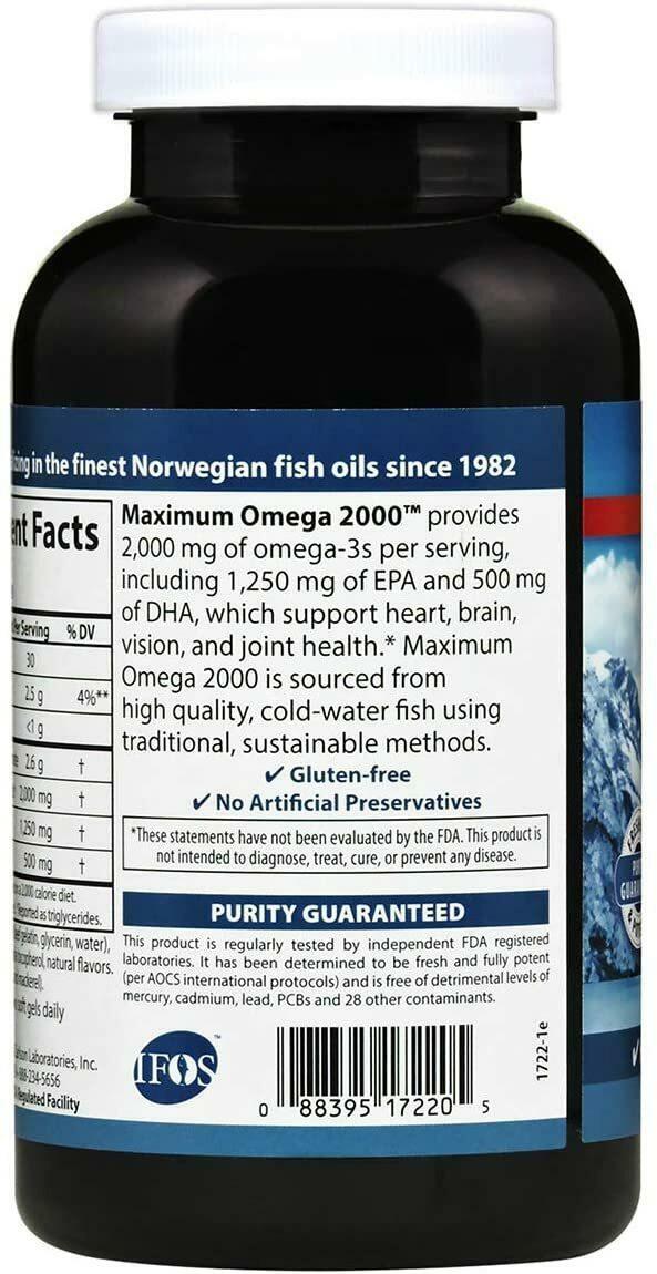 Carlson Maximum Omega-3 2,000mg, 120 Softgels - Image 3