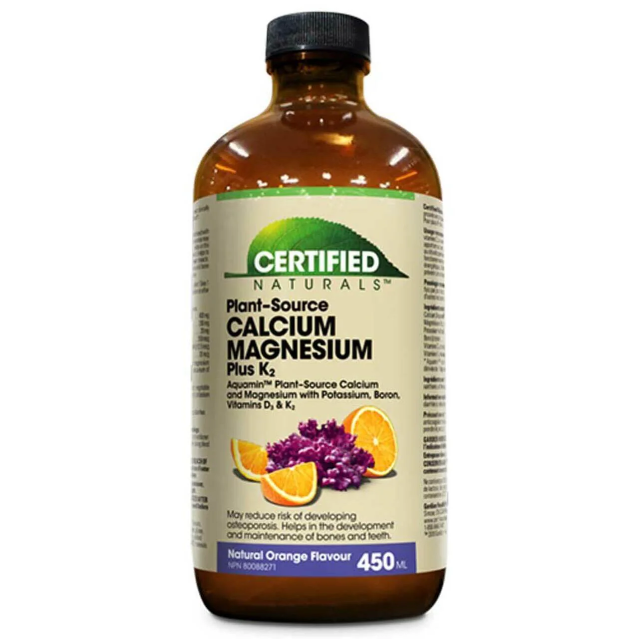 Certified Naturals™ Calcium Magnesium Plus K2 Liquid 450 ml with Aquamin