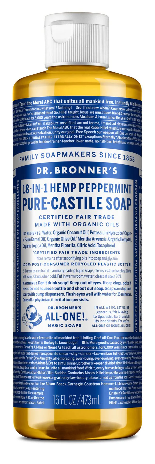 Dr. Bronner's 18-IN-1 Peppermint- Pure-Castille Soap - Image 2