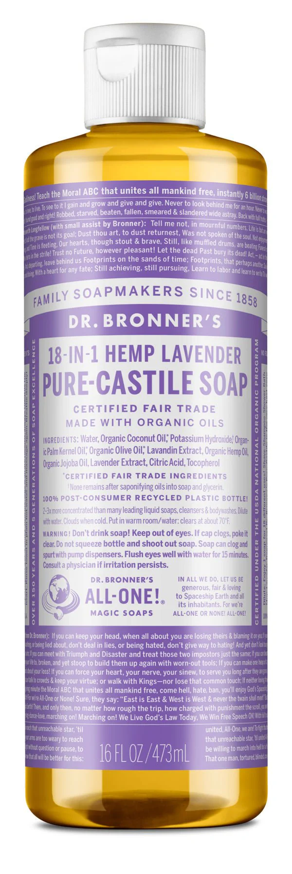 Dr. Bronner's 18-IN-1 Pure-Castile Lavender Liquid Soap - Image 2