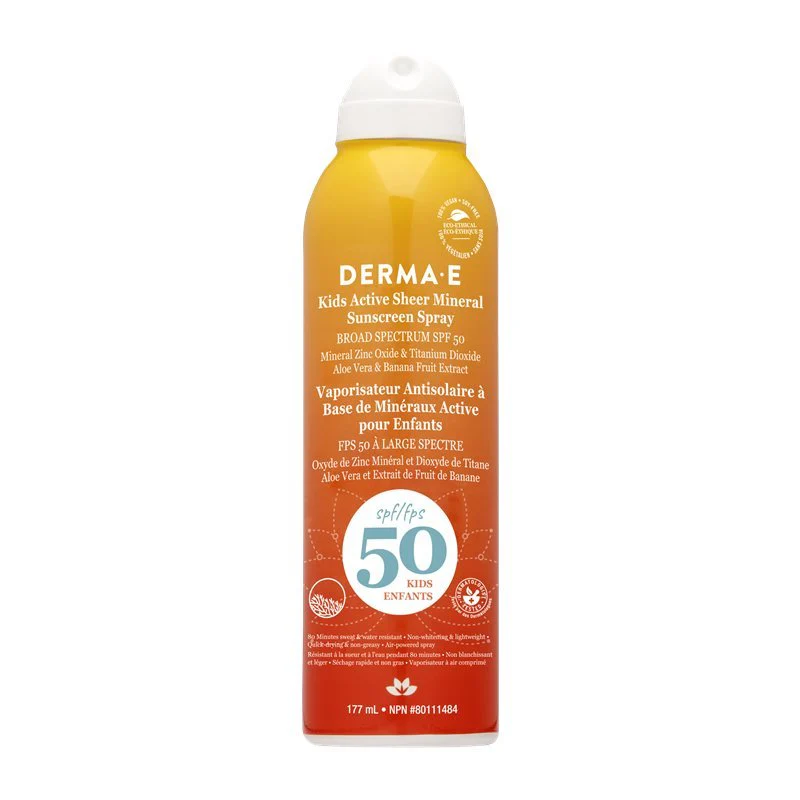 Derma-E Kids Active Sheer Mineral Sunscreen Spray Spf 50 177mL