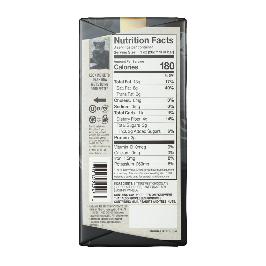 Endangered Species Extreme Dark + 88% Dark Chocolate 85 Grams - Image 2