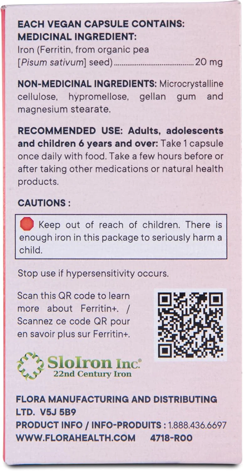 Flora Ferritin+ 30 DR Vagan Capsules, Glass Bottle - Image 3