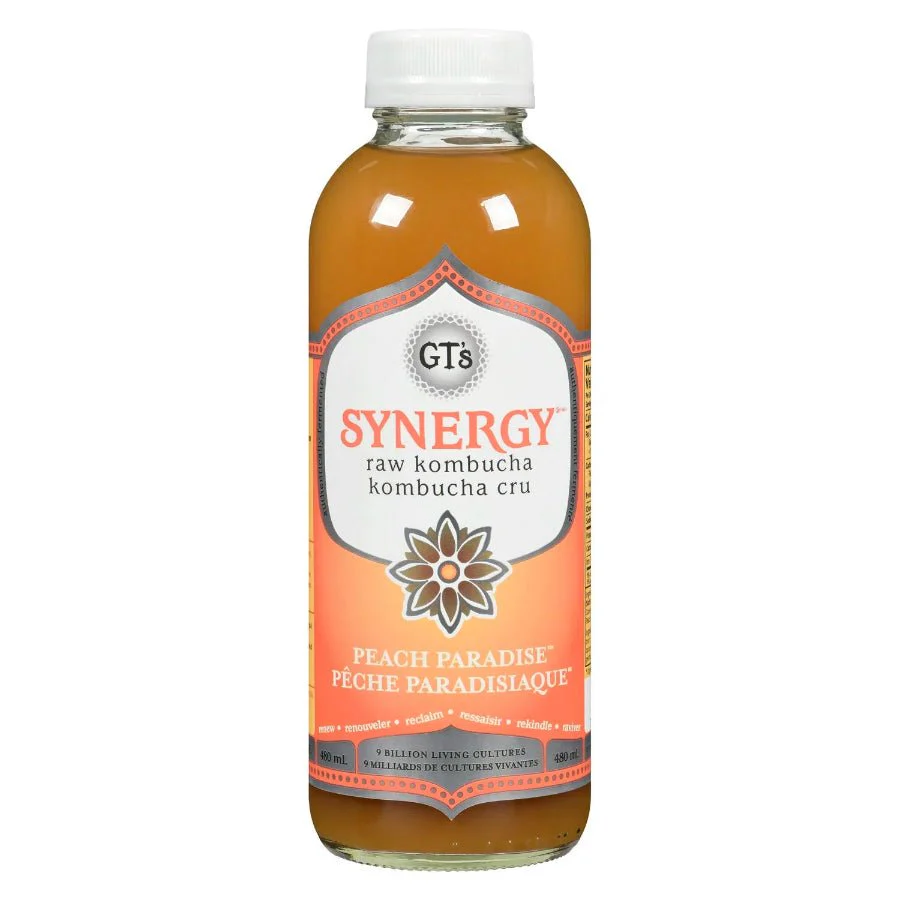 GT's Synergy Raw Kombucha 480mL, Peach Paradise