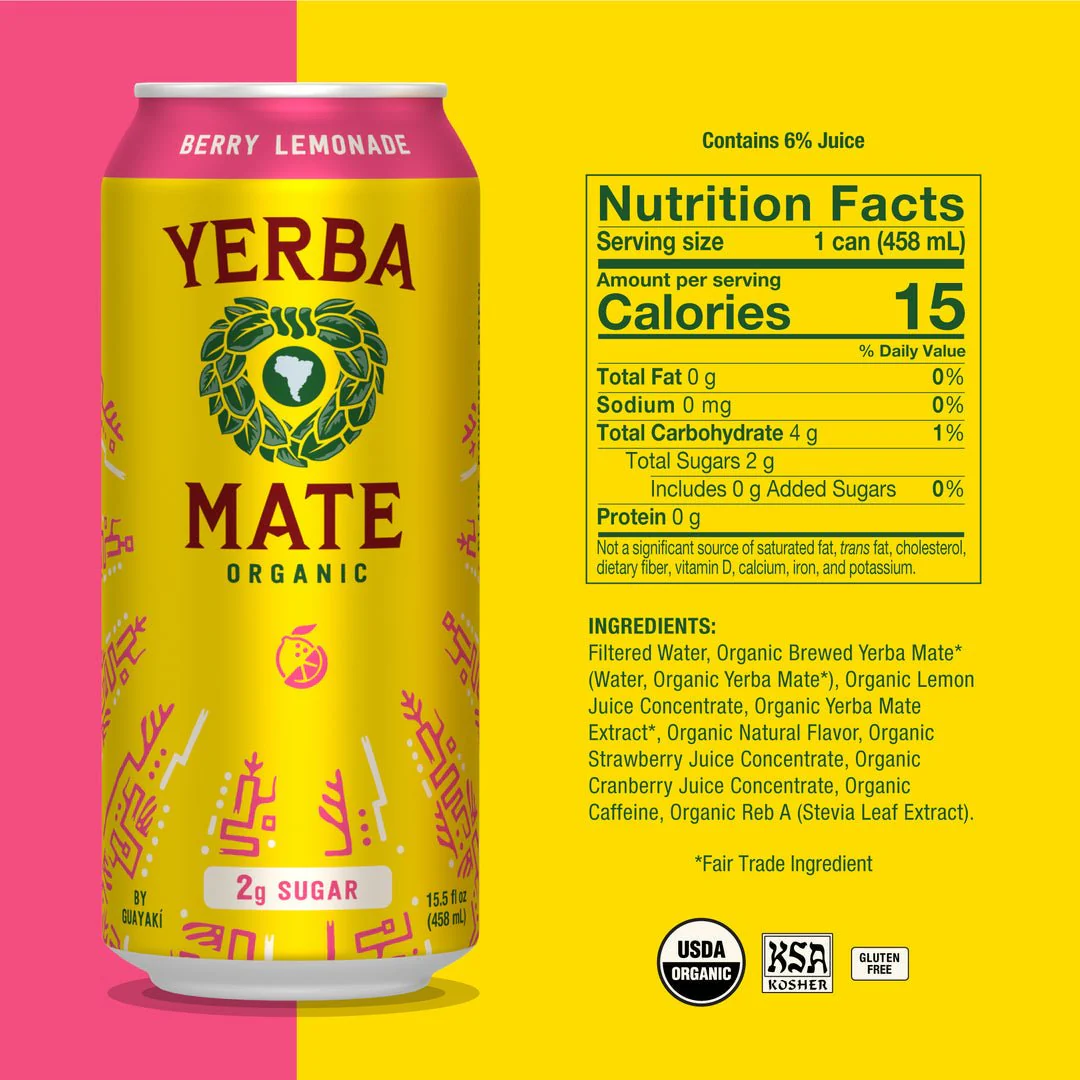 Guyaki Yerba Mate Berry Lemonade (Low Calorie) 458mL - Image 2