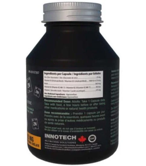 Innotech Nutrition Zinc Plus – Zinc, Vitamins D, C, K2 and Biotin – 120 Capsules - Image 2