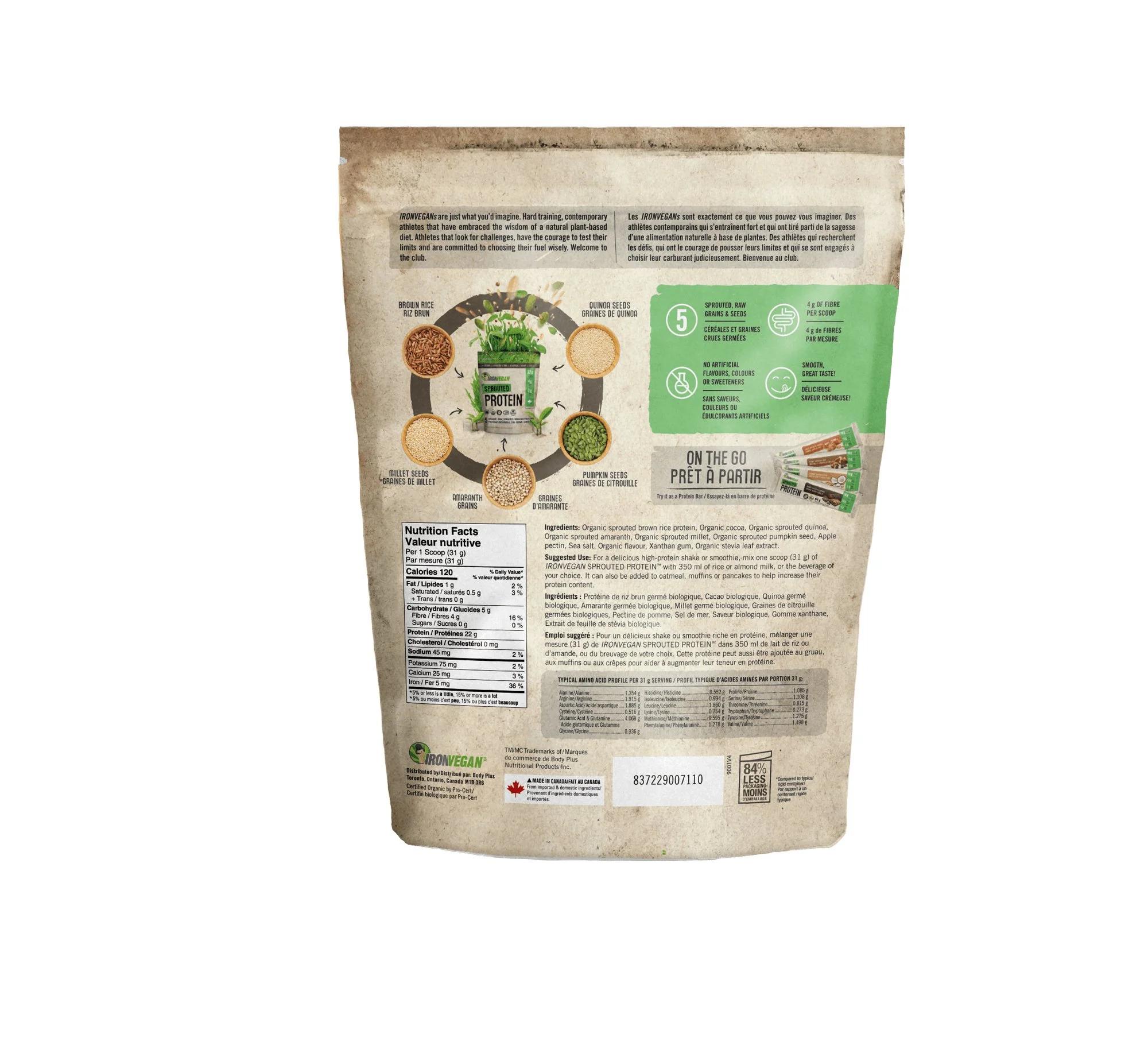 Iron Vegan Sprouted Protein - Natural Chocolate 1 kg - Image 2
