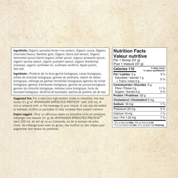 Iron Vegan Sprouted Protein - Natural Chocolate 500 Grams - Image 2