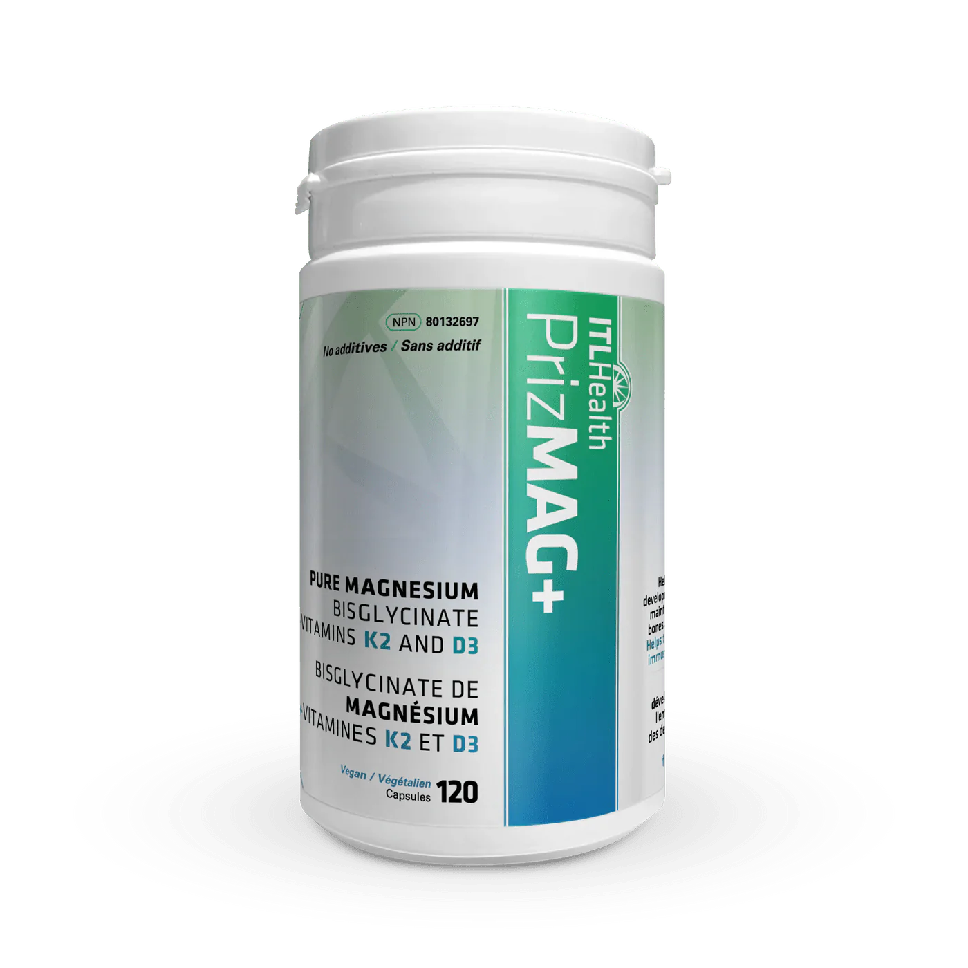 ITLHealth PrizMAG+ Pure Magnesium Bisglycinate with D3+K2 120 Veg Capsules