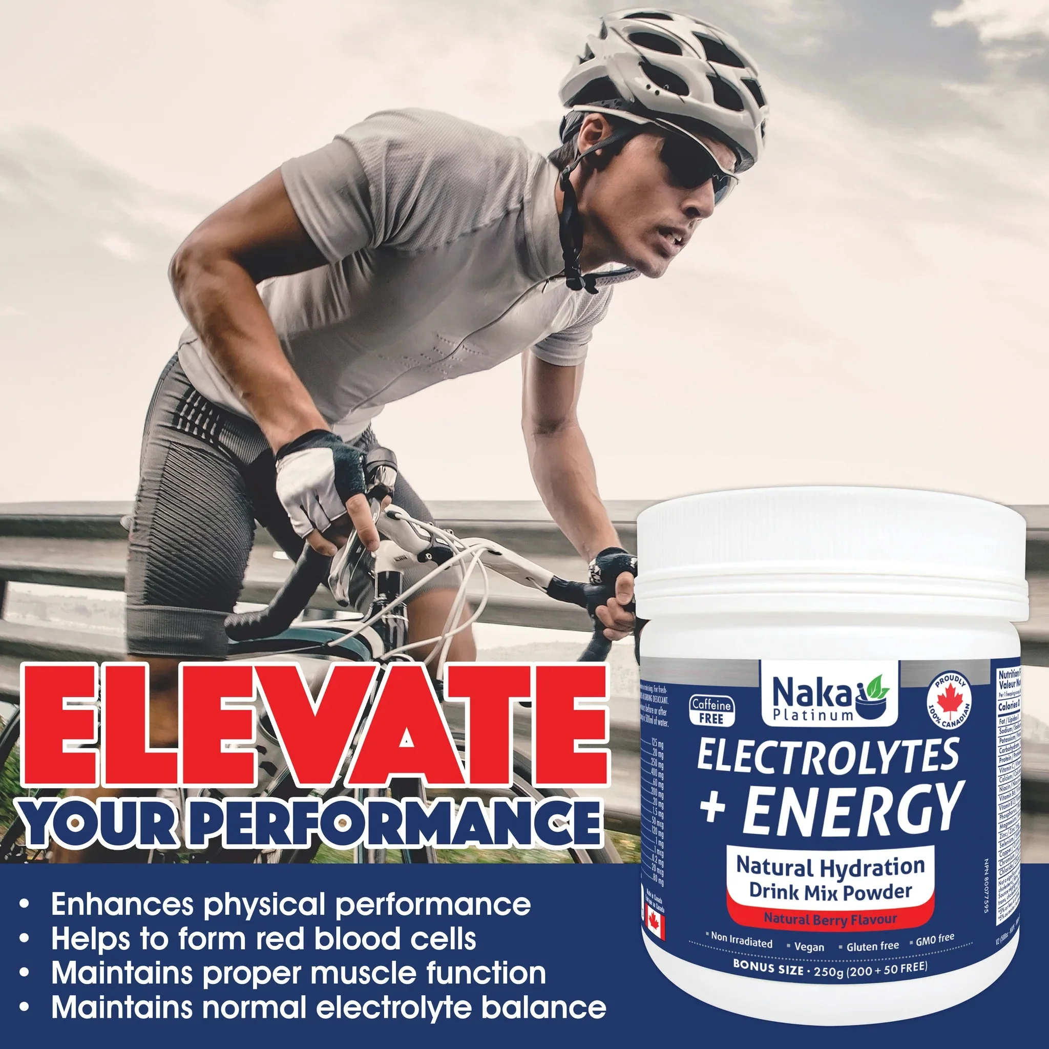 Naka Electrolytes + Energy Natural Sport Drink Mix - 250g Powder - Image 4