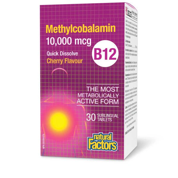 Natural Factors B12 Methylcobalamin 10,000 mcg, Cherry Flavour 30 Sublingual Tablets