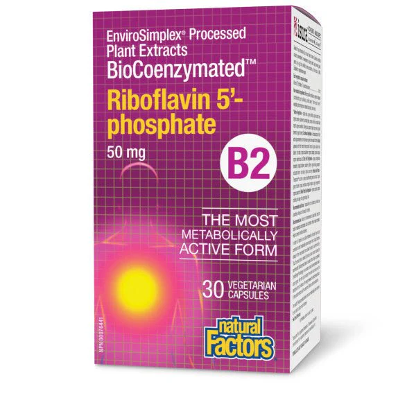 Natural Factors BioCoenzymated Riboflavin 5’-Phosphate B2 50mg 30 Capsules