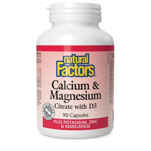 Natural Factors Cal & Mag with D3 Plus Potassium, Zinc & Manganese 90 Capsules