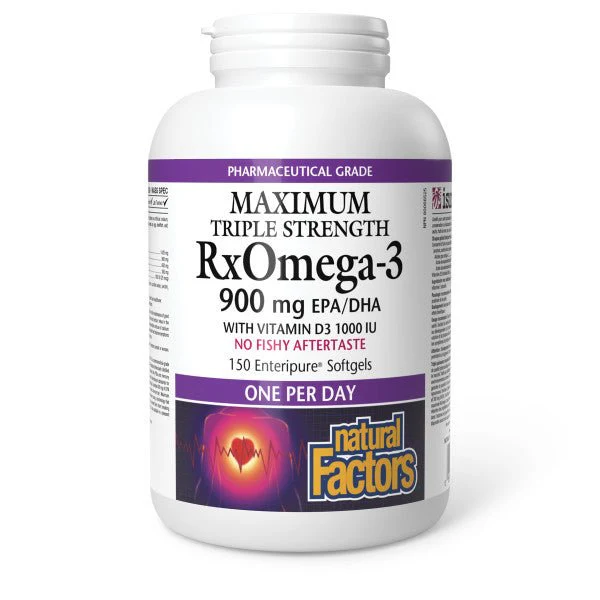 Natural Factors RxOmega-3 with Vitamin D3 Maximum Triple Strength 900mg 150 Softgels