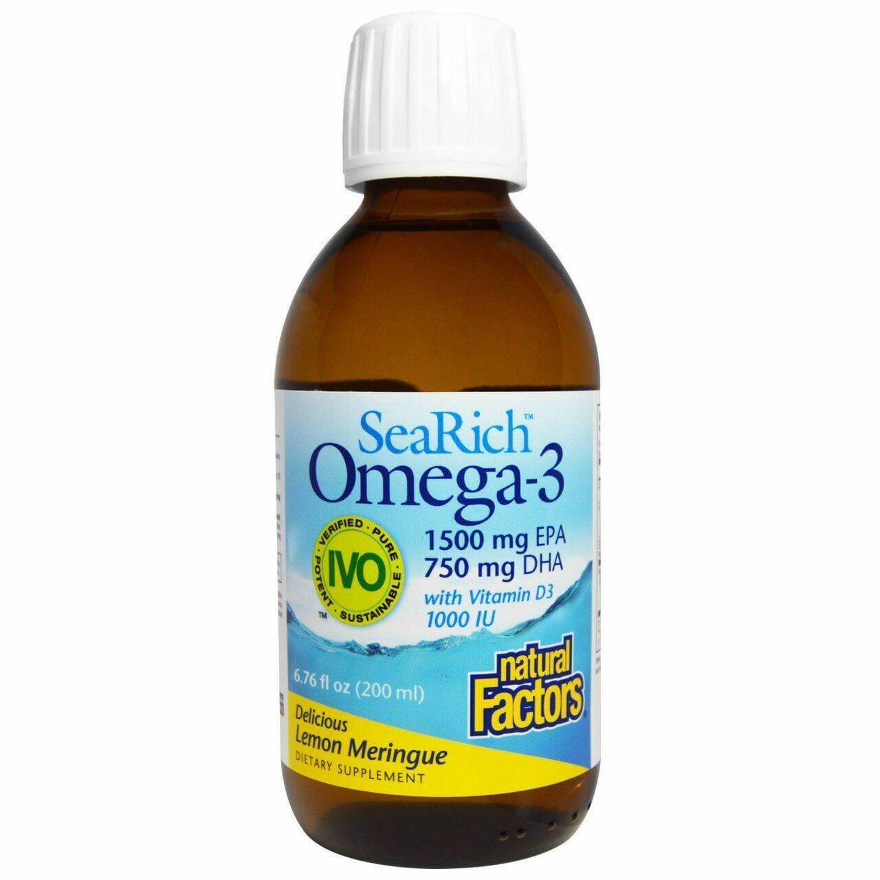 Natural Factors Omega-3 with D3 750 mg EPA/500 mg DHA, Lemon Meringue 200 mL