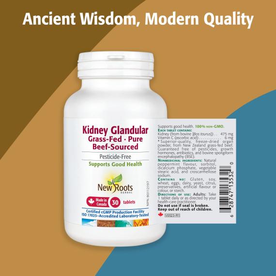 New Roots Kidney Glandular 30 Tablets, Grass-Fed, Beef-Sourced - Image 3