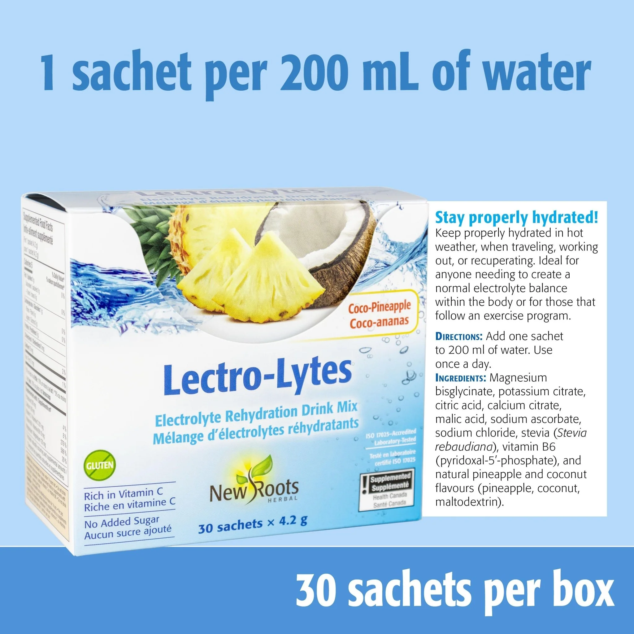 New Roots Lectro-Lytes Coco‑Pineapple 30 Sachets x 4.2 Grams - Image 2