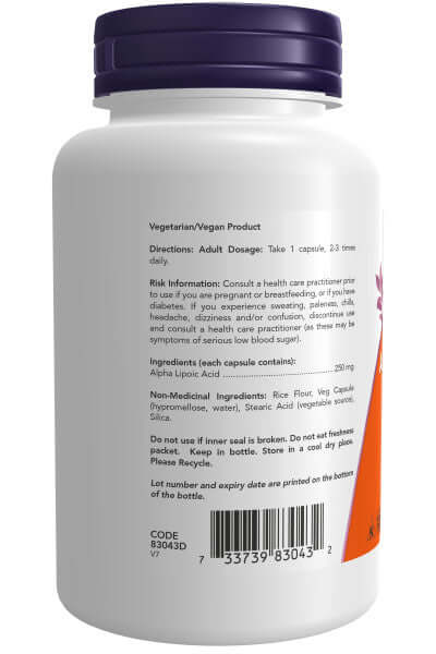 Now Alpha Lipoic Acid 250mg 120 Veg Capsules - Image 3