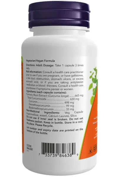 Now Curcumin Complex 665mg 95% 60 Veg Capsules - Image 3