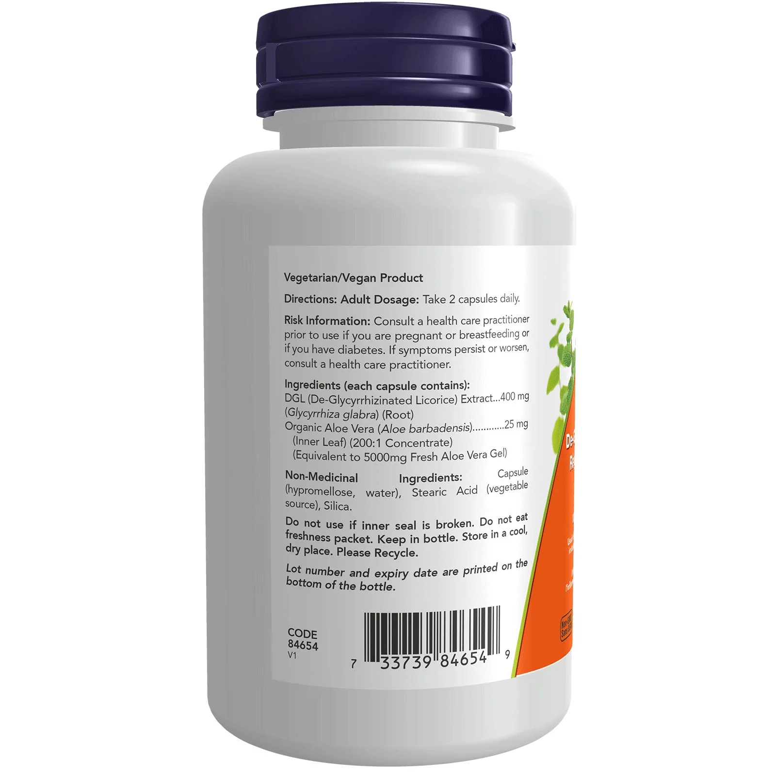 Now DGL with Aloe Vera 100 Veg Capsules - Image 2