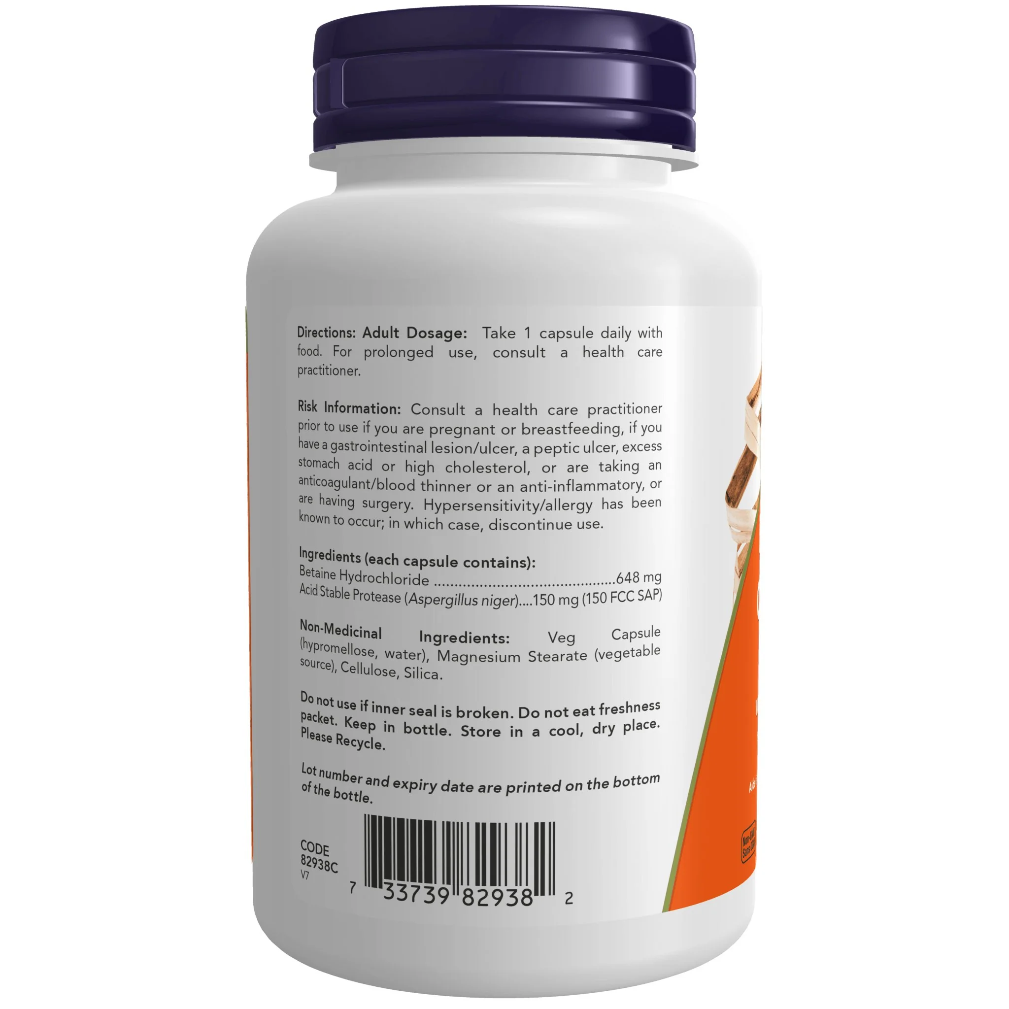 Now Betaine HCl 120 Veg Capsules - Image 2