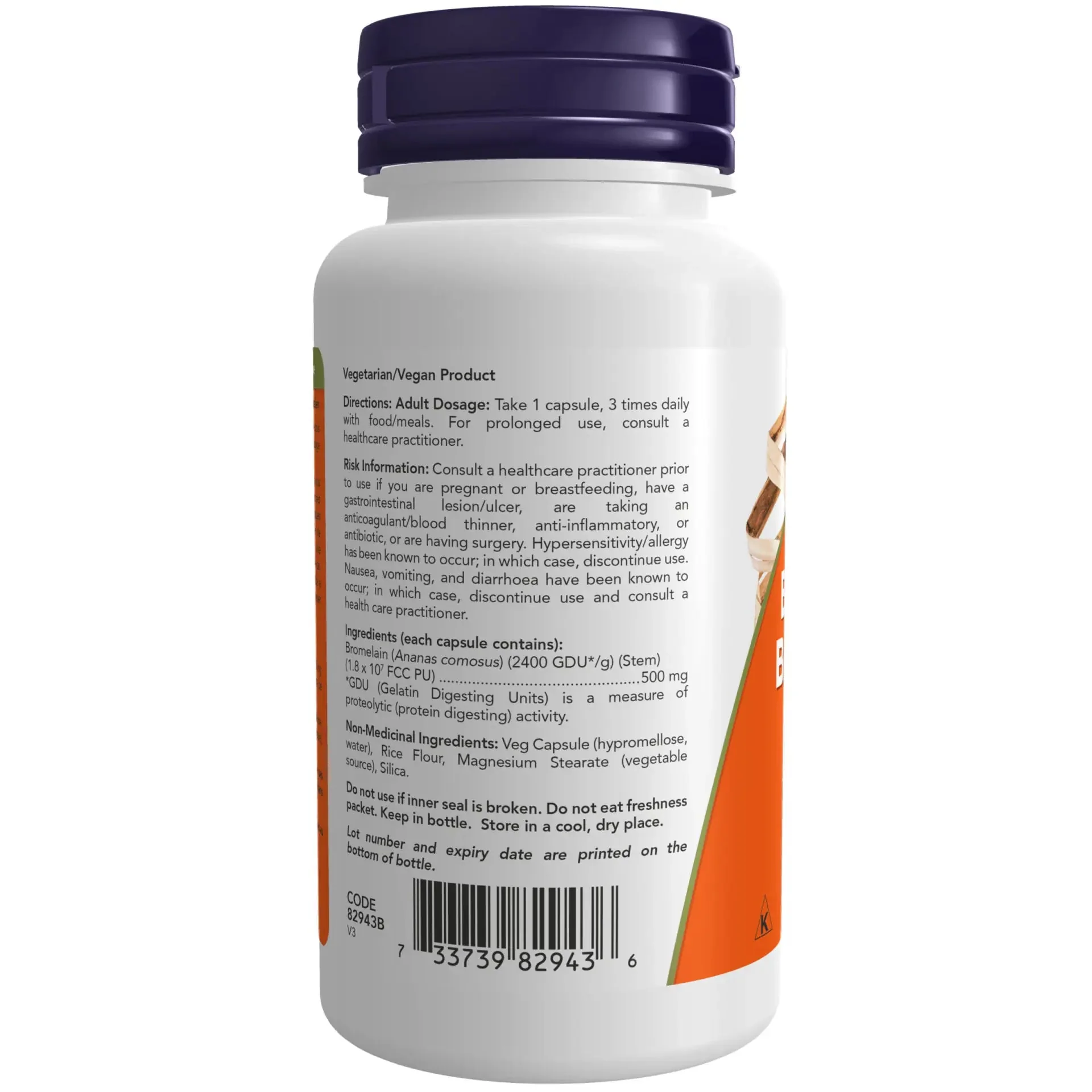 Now Bromelain 500 mg 2400 GDU / g 60 Veg Capsules - Image 2
