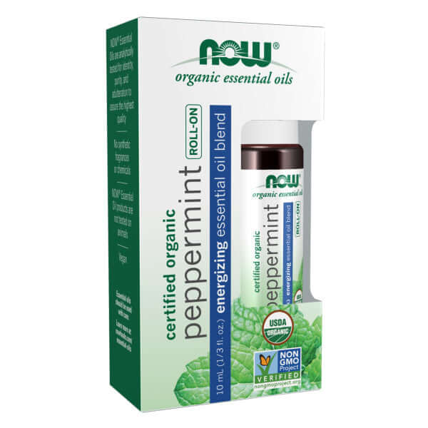 Now Peppermint Essential Oil Blend, Organic Roll-On 10 mL