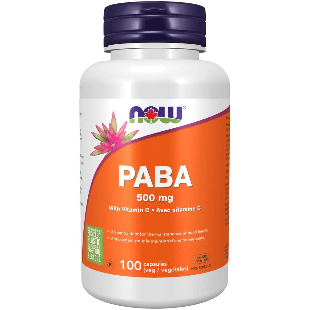Now PABA 500 mg with Vitamin C 100 Veg Capsules