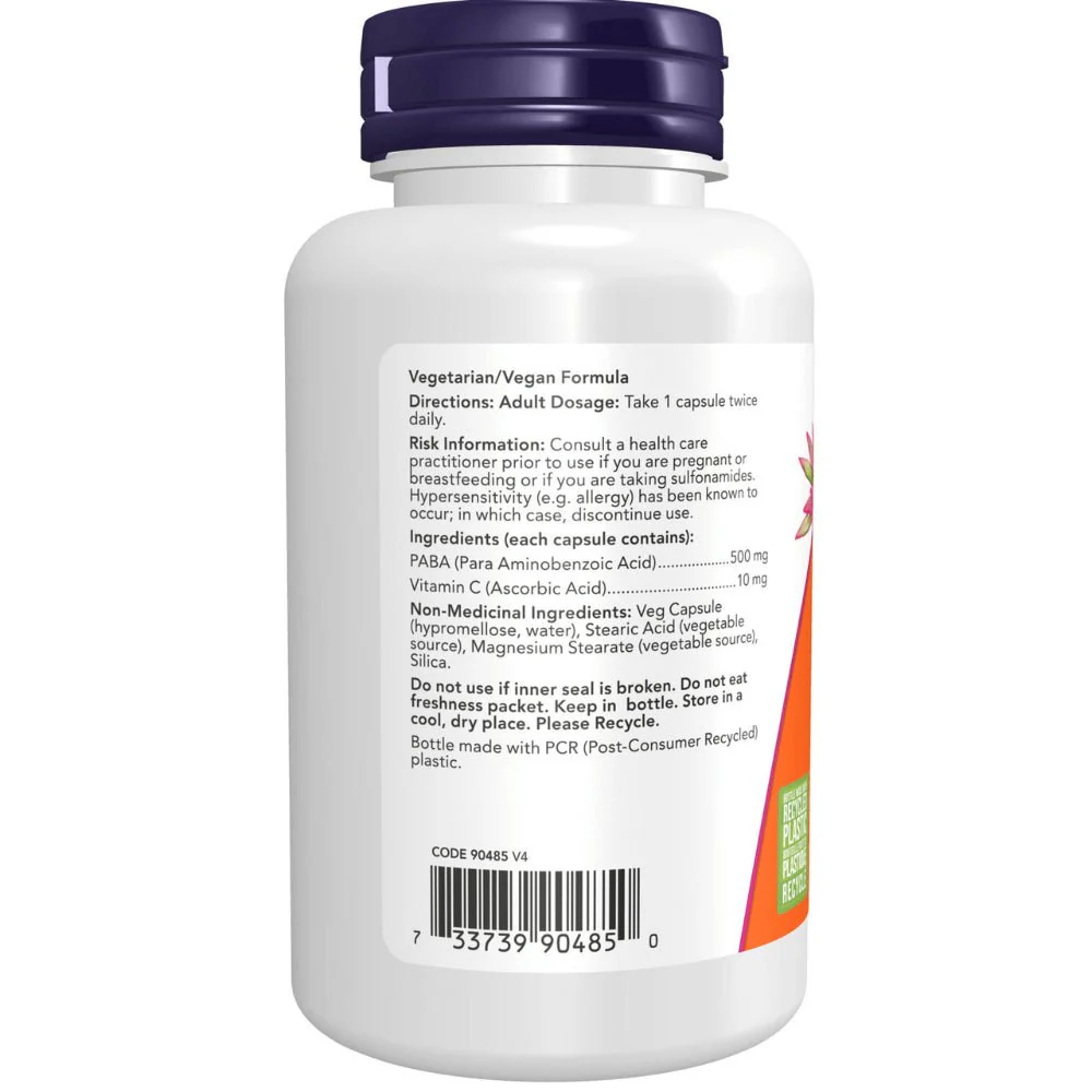 Now PABA 500 mg with Vitamin C 100 Veg Capsules - Image 2