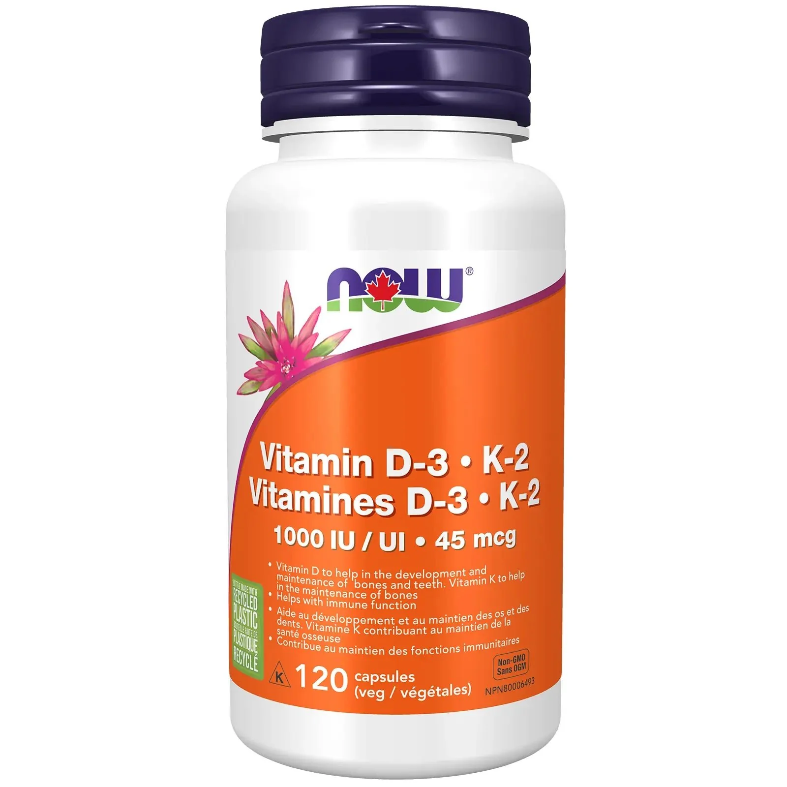 Now Vitamin D-3 & K2 120 Veg Capsules