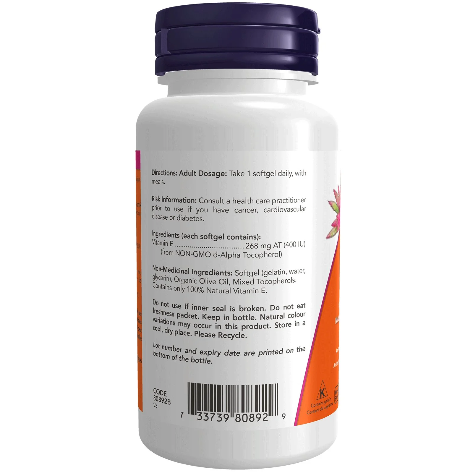 Now E-400 IU 100% Natural Mixed Tocopherols 100 Softgels - Image 2