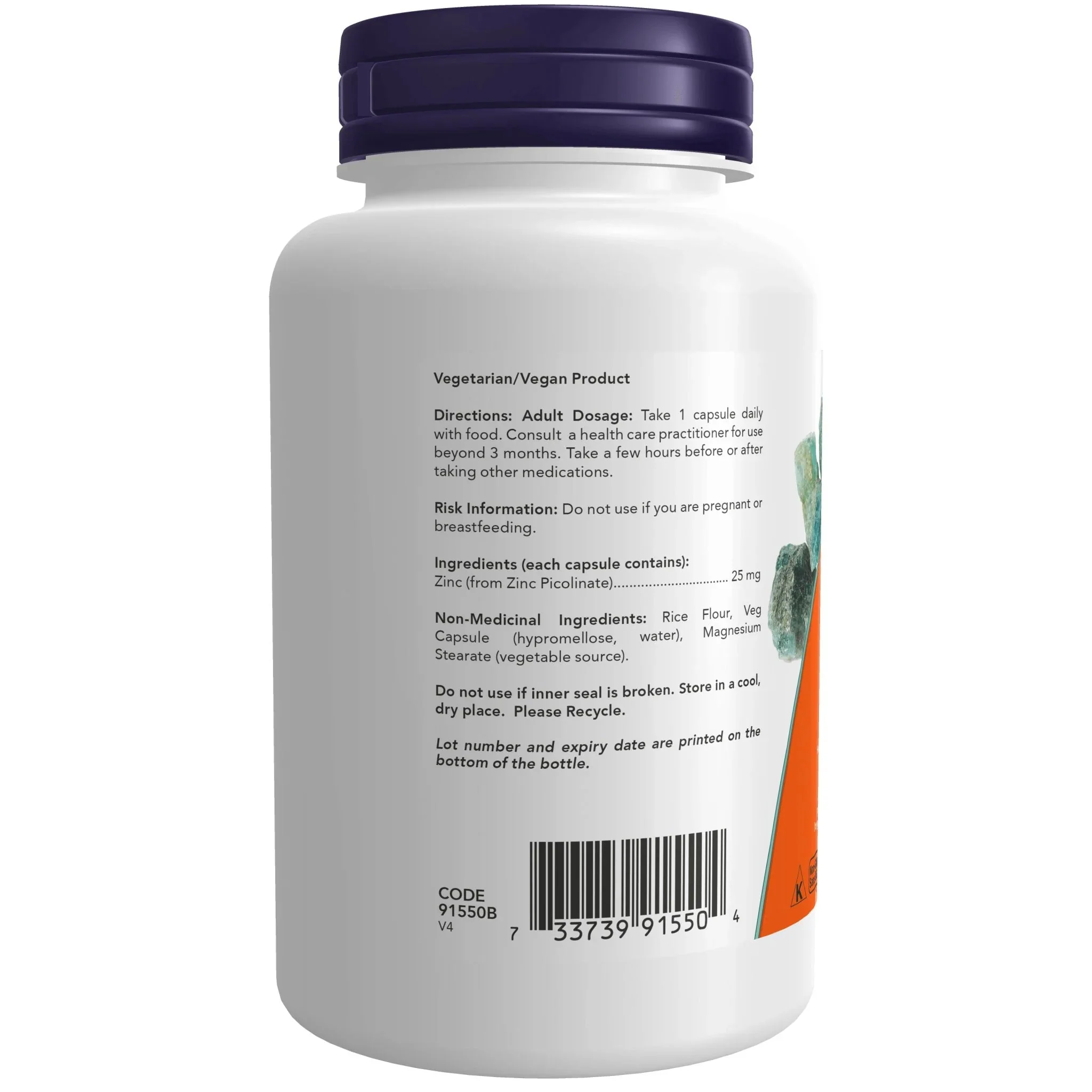 Now Zinc Picolinate 25 mg 100 Veg Capsules - Image 2