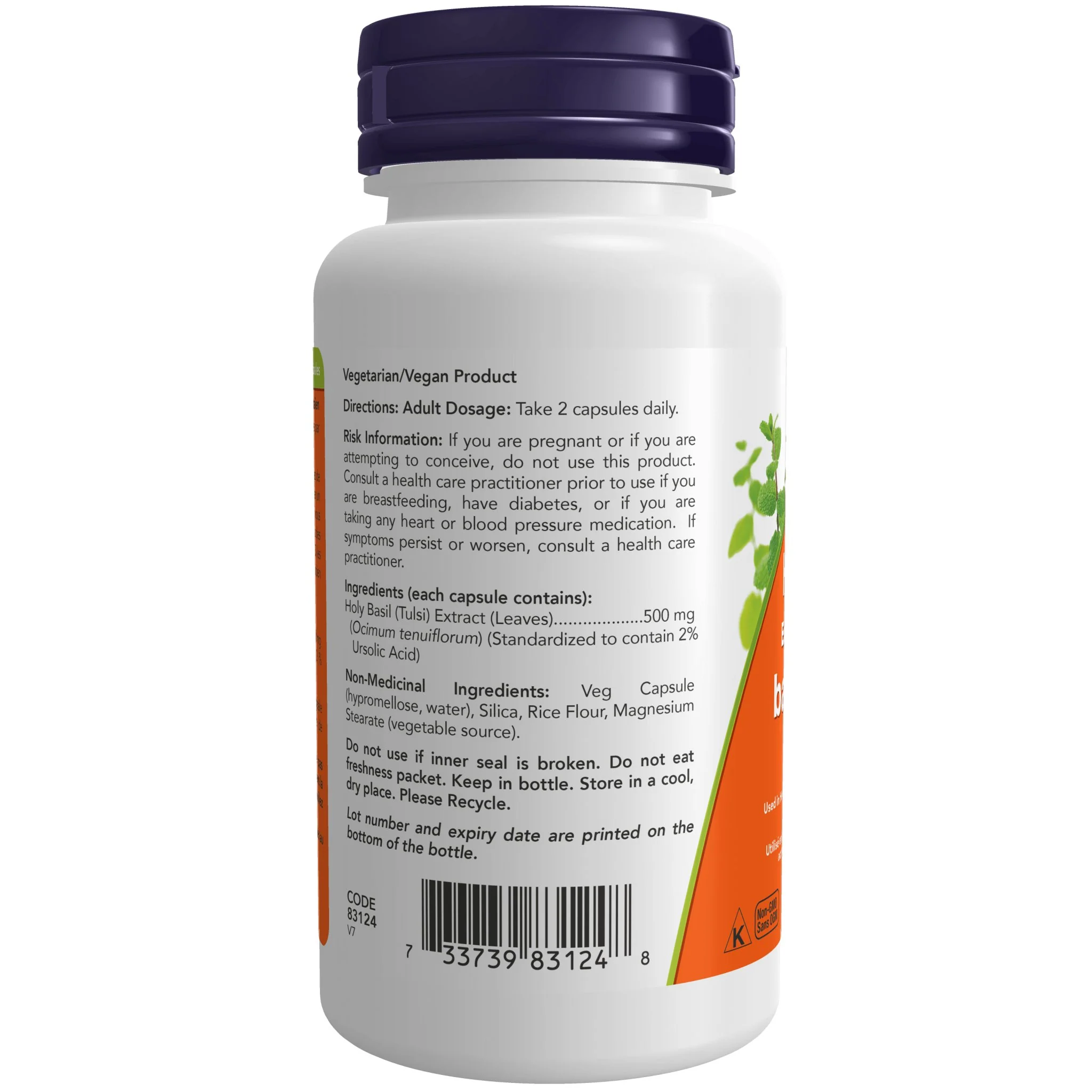 Now Holy Basil Extract 500 mg 90 Veg Capsules - Image 2