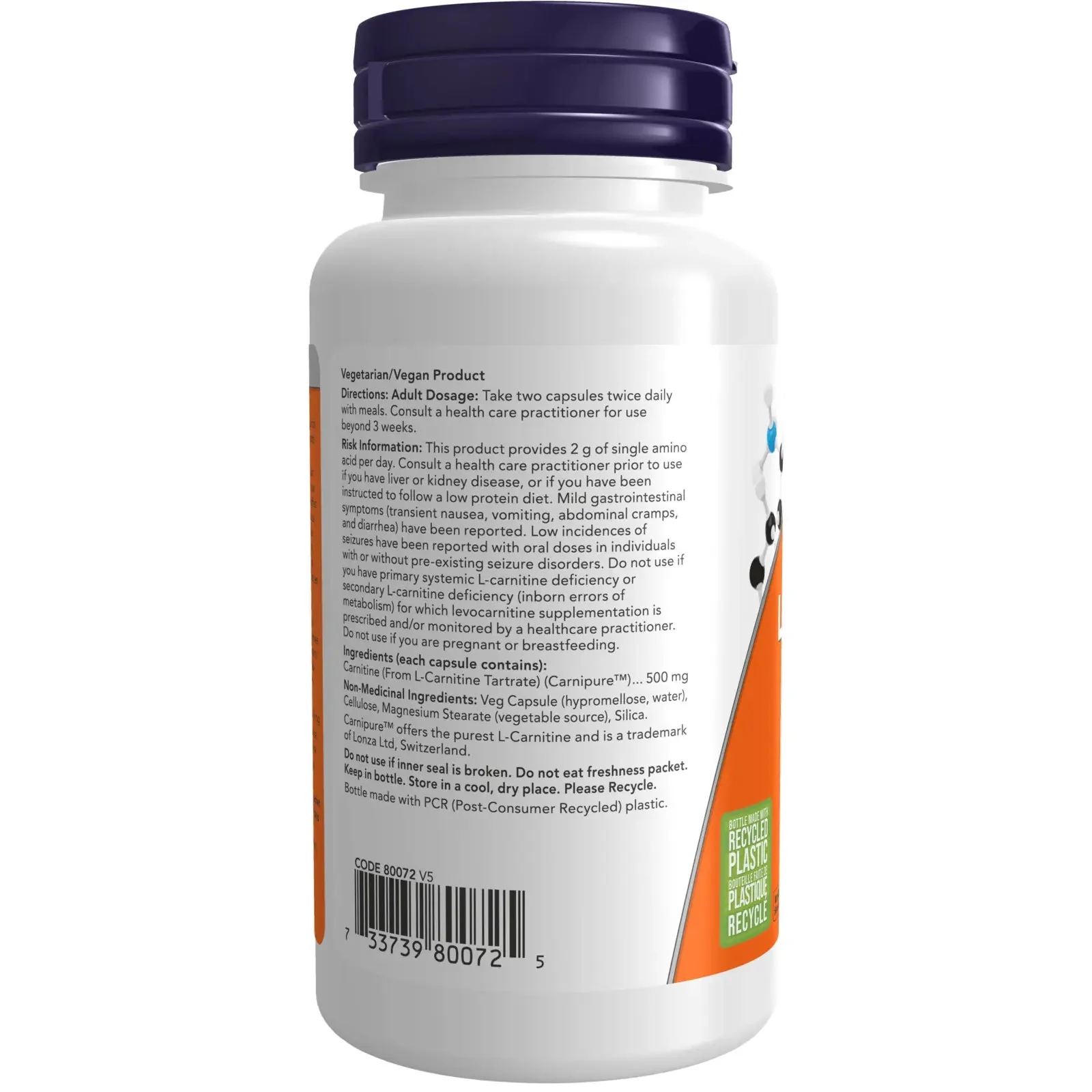 Now L-Carnitine 500mg 180 Veg Capsules - Image 2
