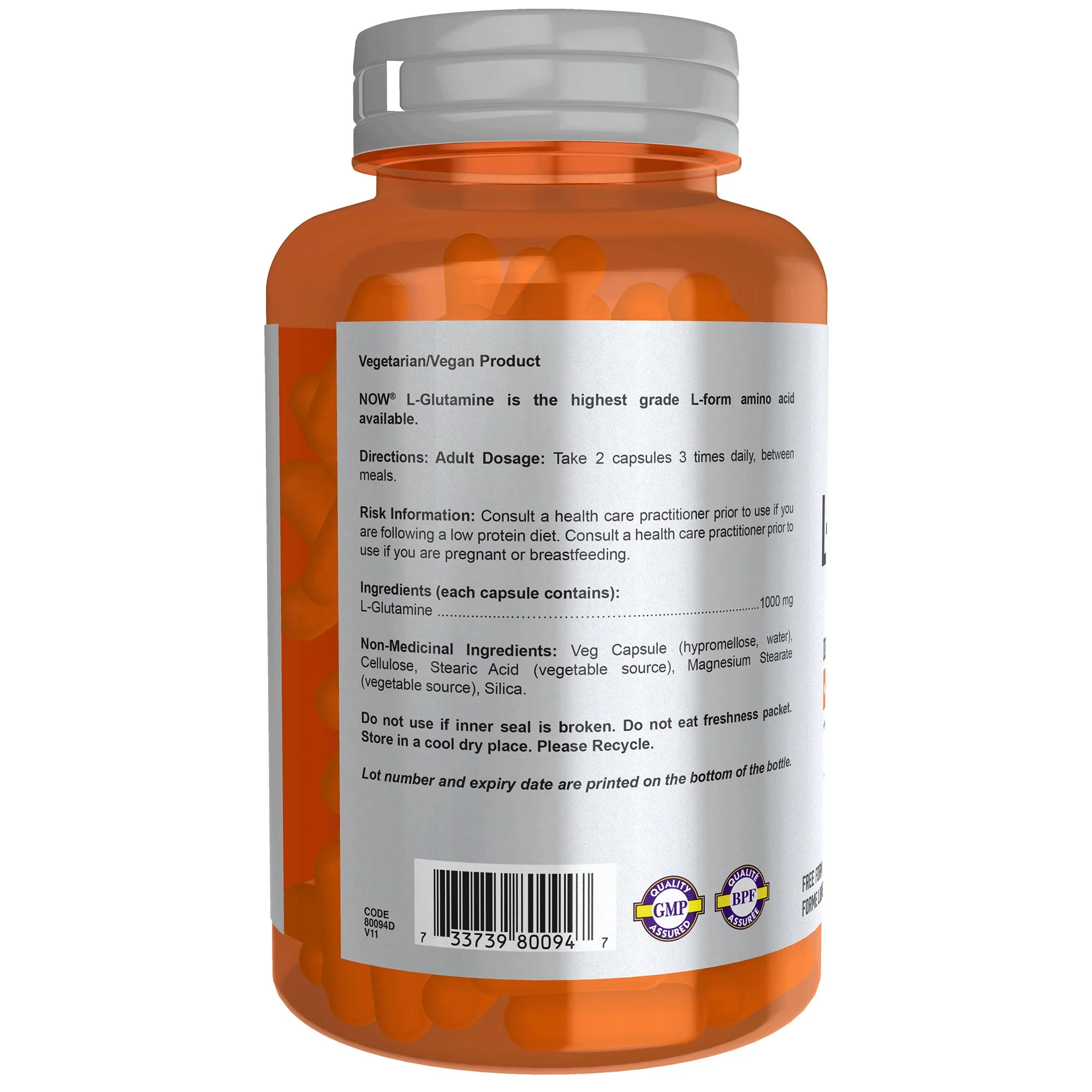 Now L-Glutamine 1,000 mg 120 Veg Capsules - Image 2