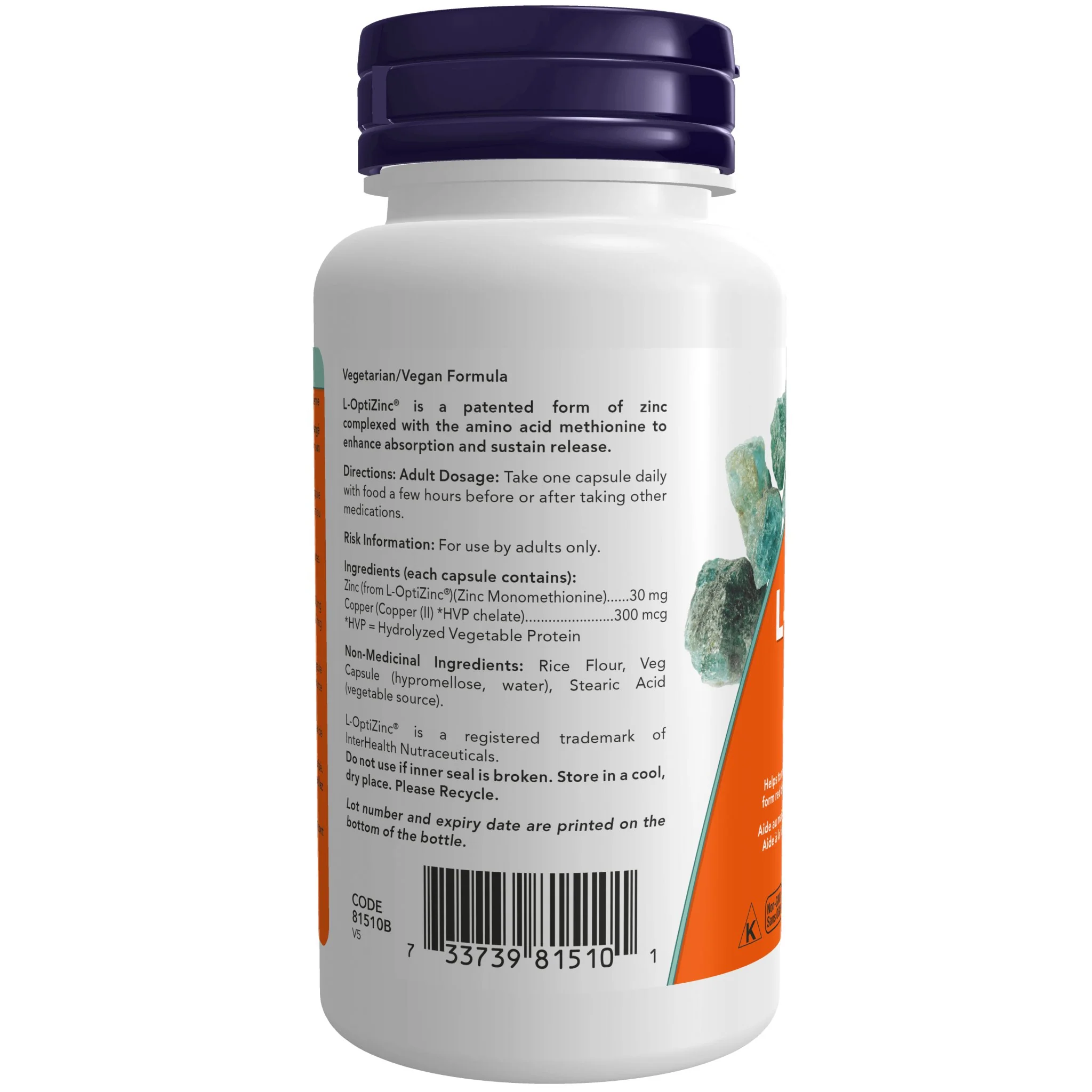 Now L-OptiZinc® Monomethionine 30mg 100 Veg Capsules - Image 2