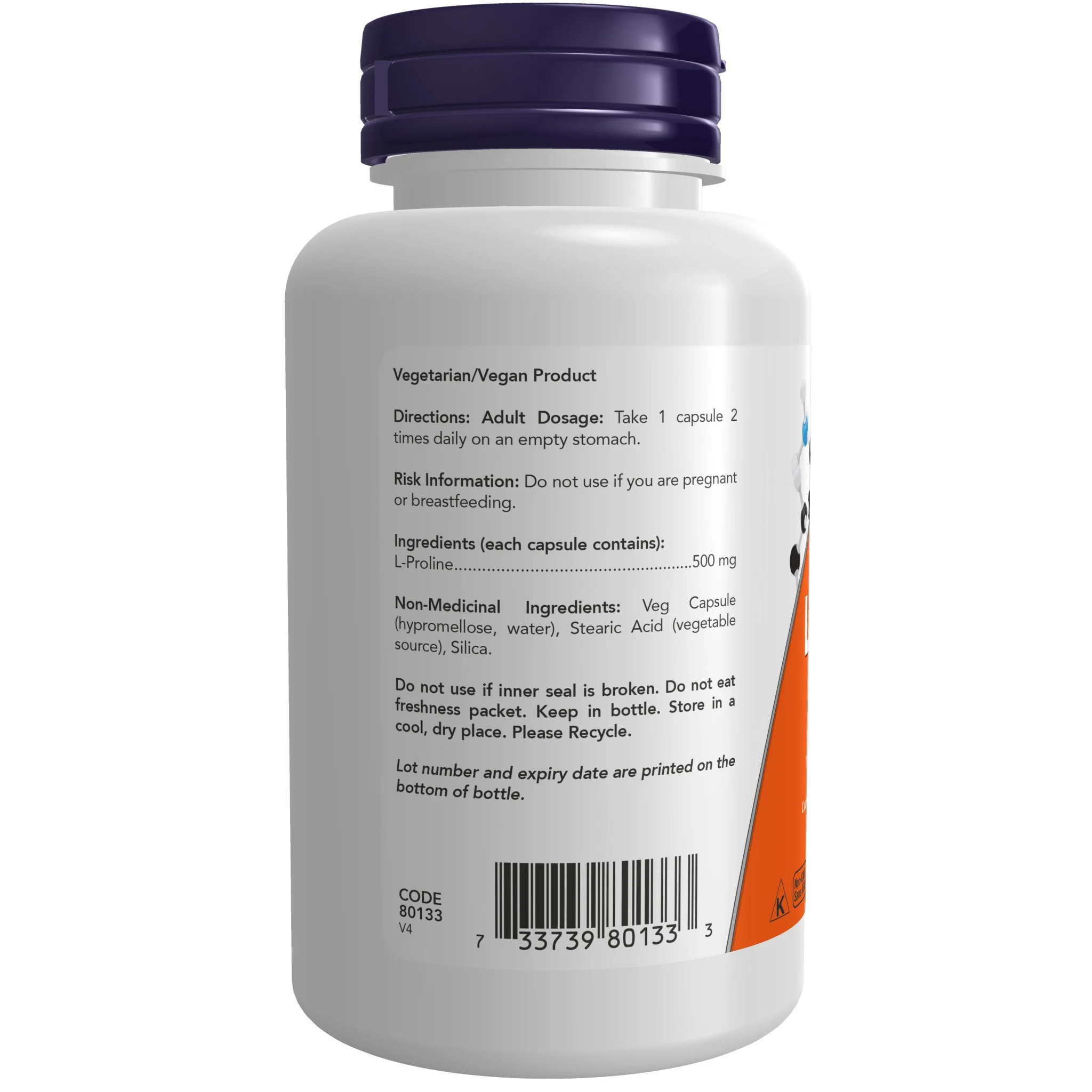 Now L-Proline 500mg 120 Veg Capsules - Image 2