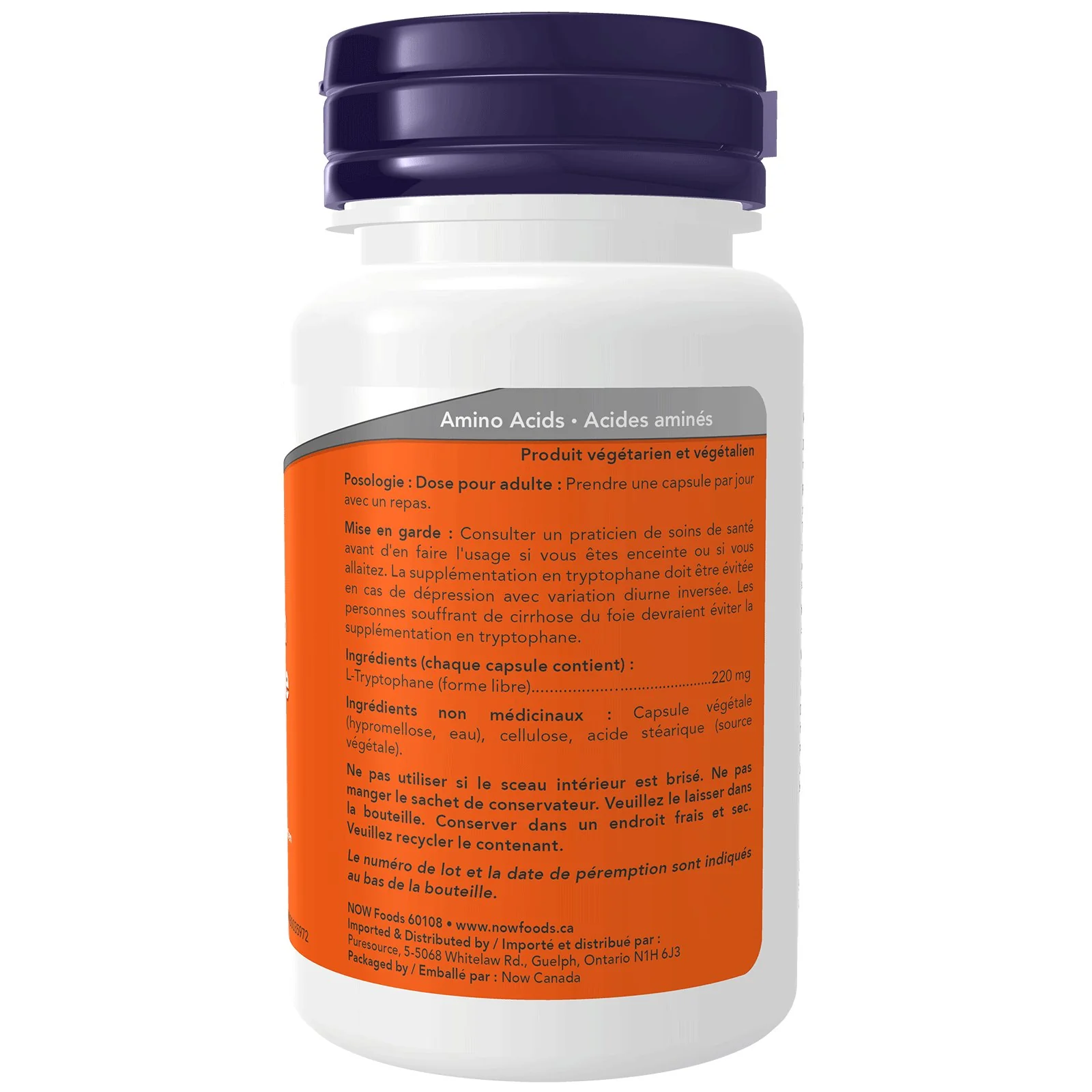 Now L-Tryptophan 220 mg 60 Veg Capsules - Image 3