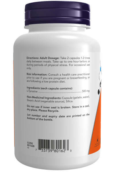Now L-Tyrosine 500mg 120 Veg Capsules - Image 3