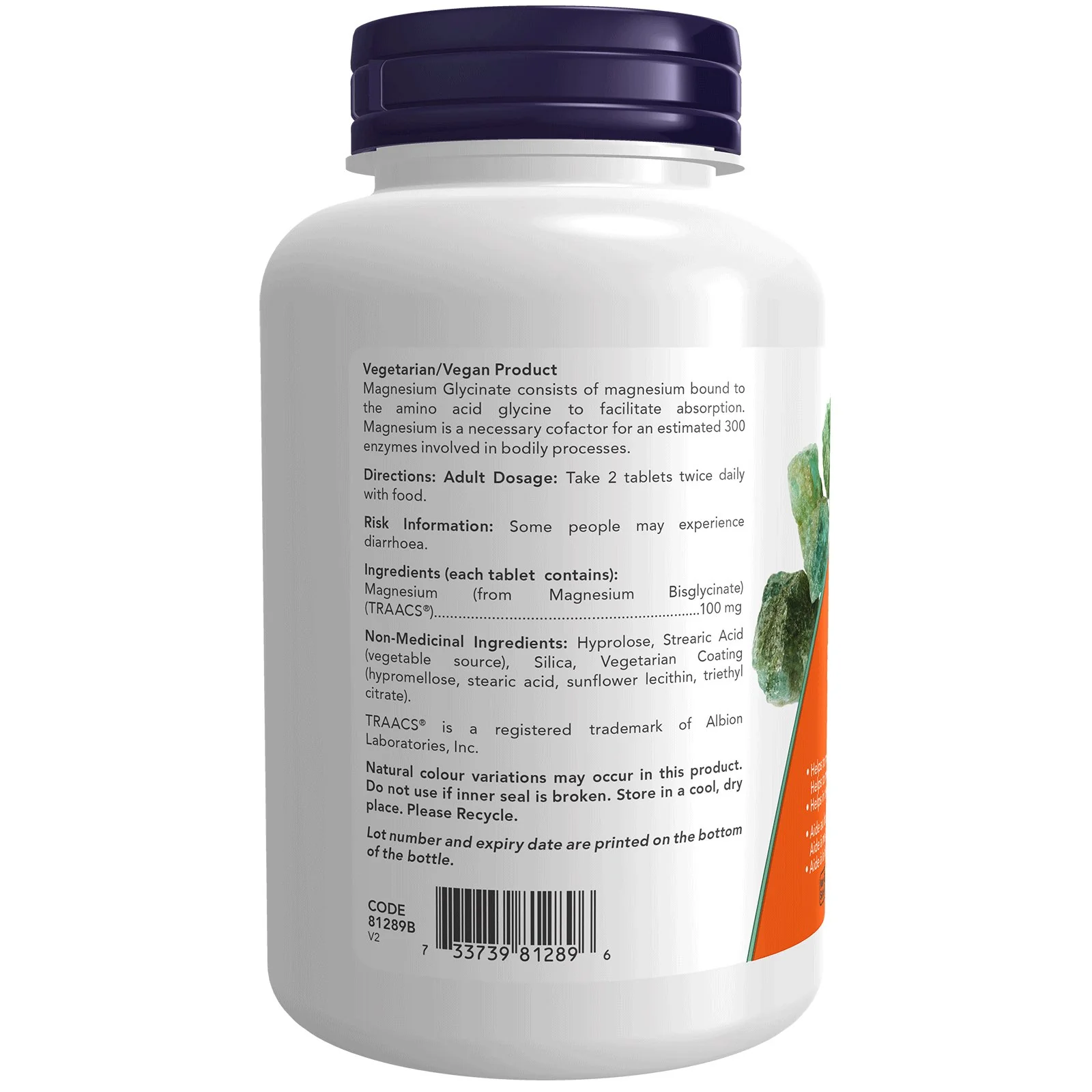 Now Magnesium Bisglycinate 100mg 180 Tablets - Image 2