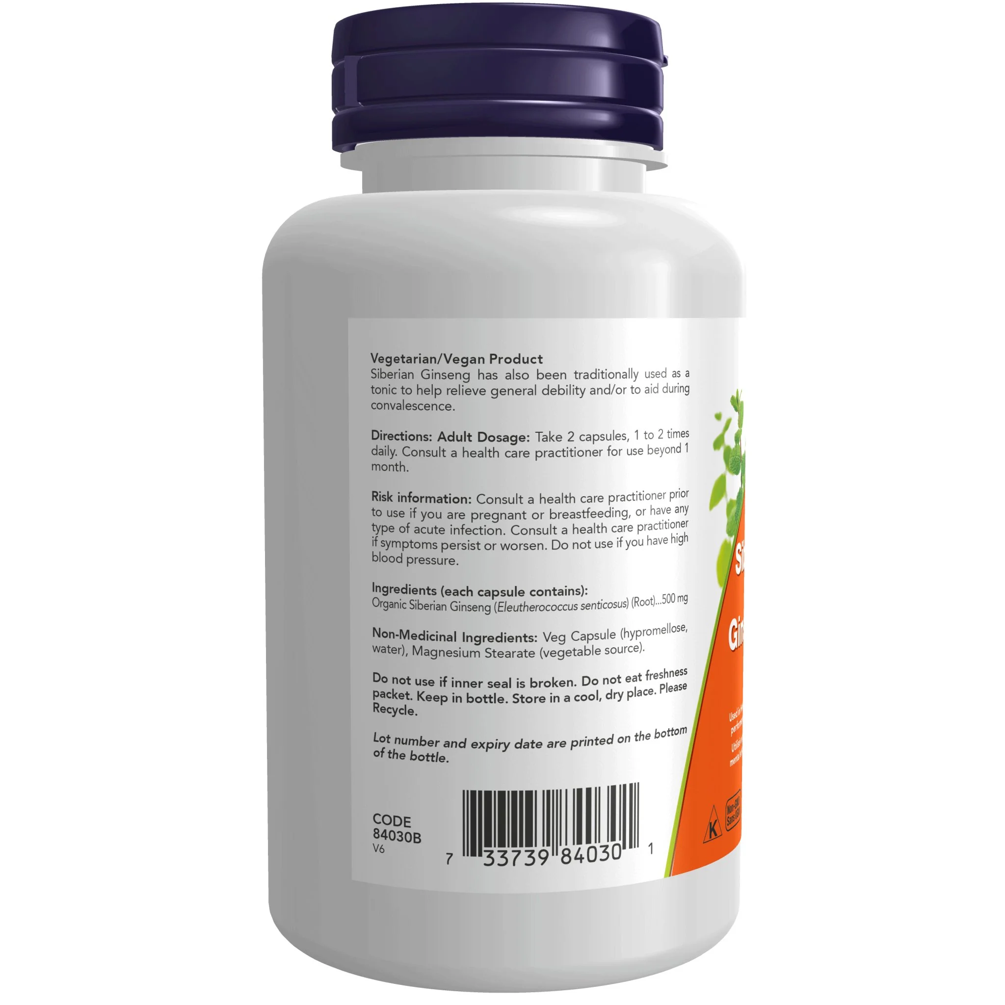 Now Siberian Ginseng 500mg 100 Veg Capsules - Image 3