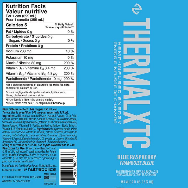 Nutrabolics Termal XTC RTD Hemp Energy Drink- Blue Raspberry 355mL - Image 2
