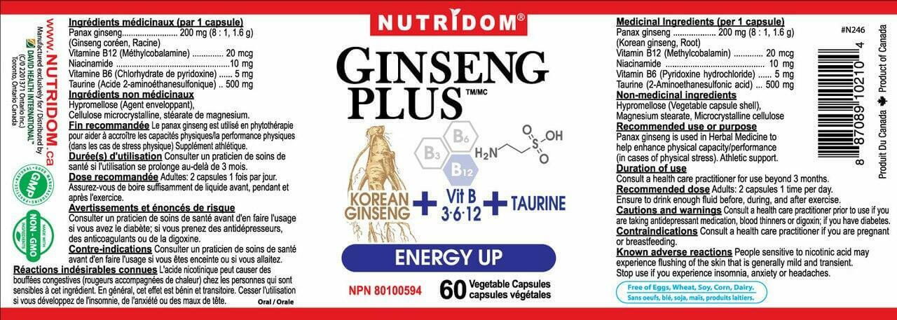 Nutridom Korean Ginseng Plus Energy Up 60 Veg Capsules - Image 2