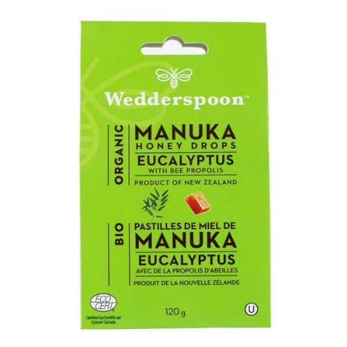Wedderspoon Organic Manuka Honey Drops Eucalyptus 120 Grams