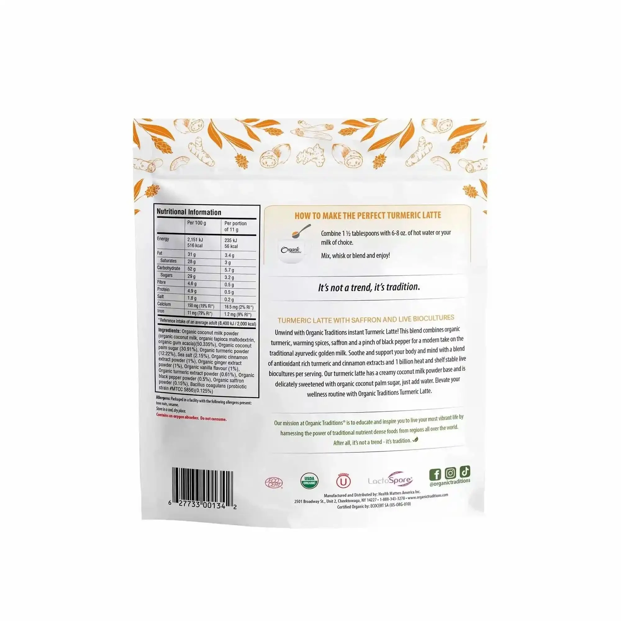 Organic Traditions Organic Turmeric Latte with Probiotics - Image 2